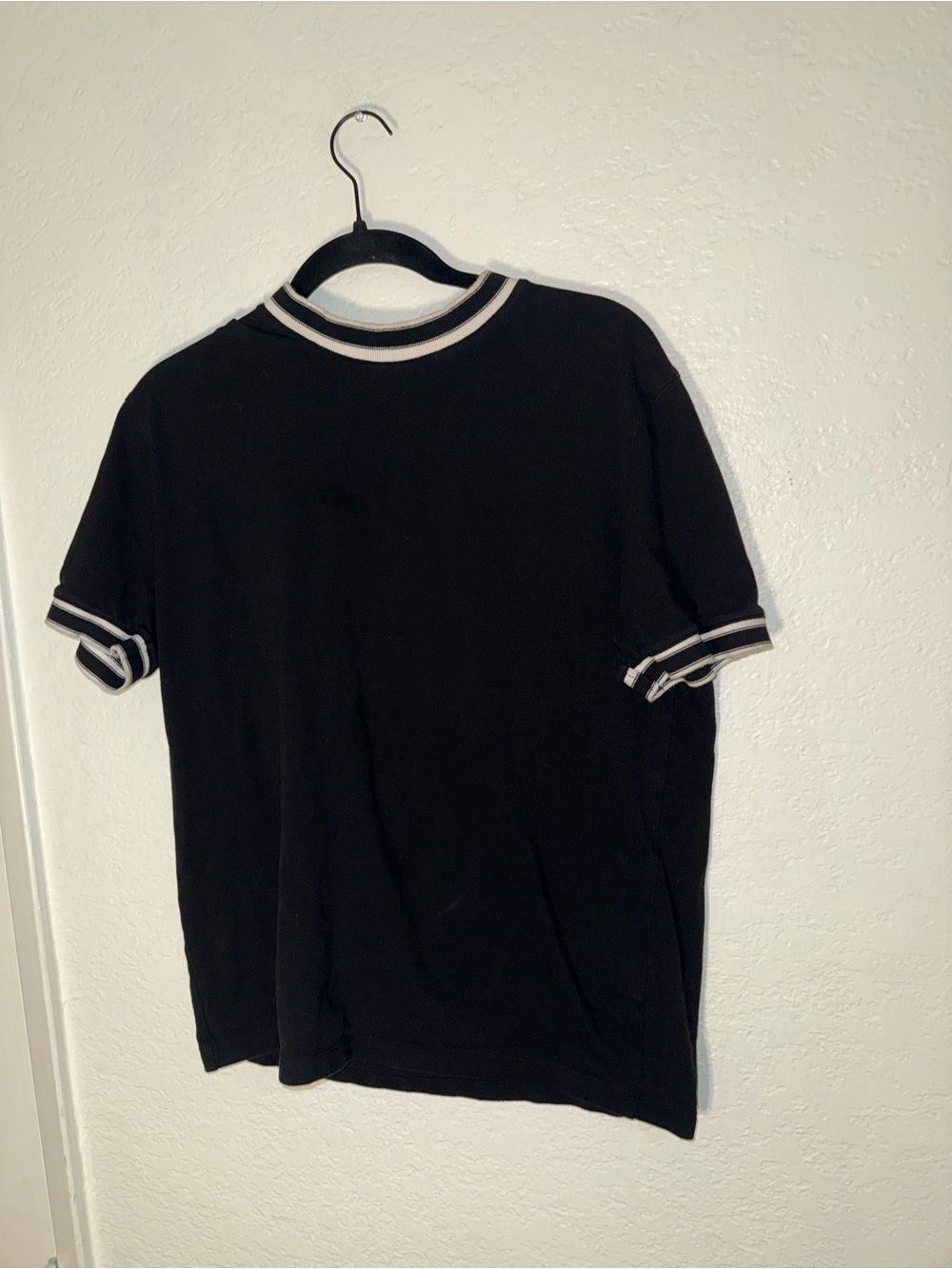 Men's Black Short Sleeve Ringer Tee with White Contrast Trim